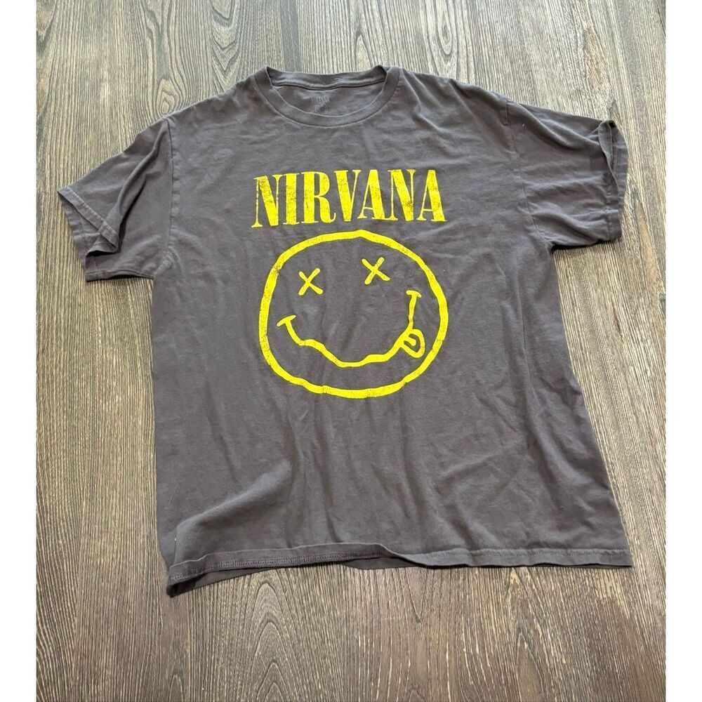 Nirvana Womens Short Sleeve Logo Print T-Shirt Crewneck Pullover Gray Size L